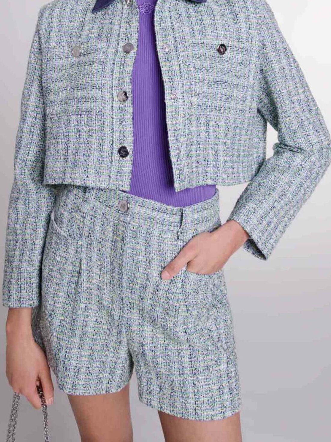 Contrast tweed cropped jacket Maje second-hand photo 5