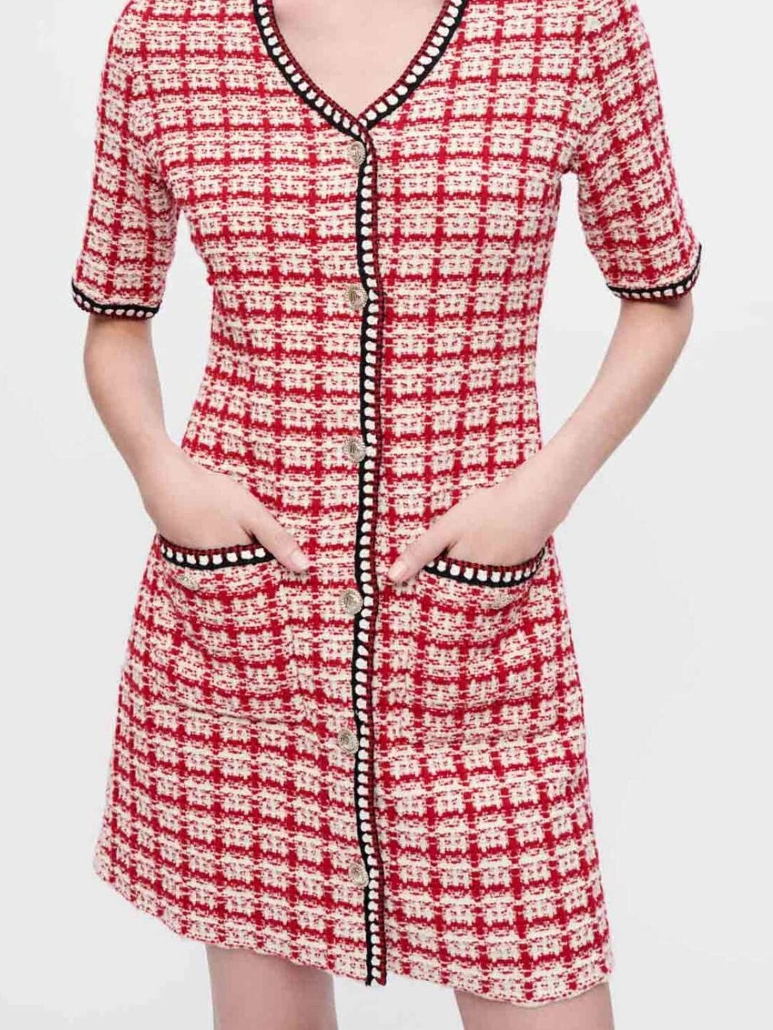 Checked tweed-style knit dress Maje second-hand photo 2