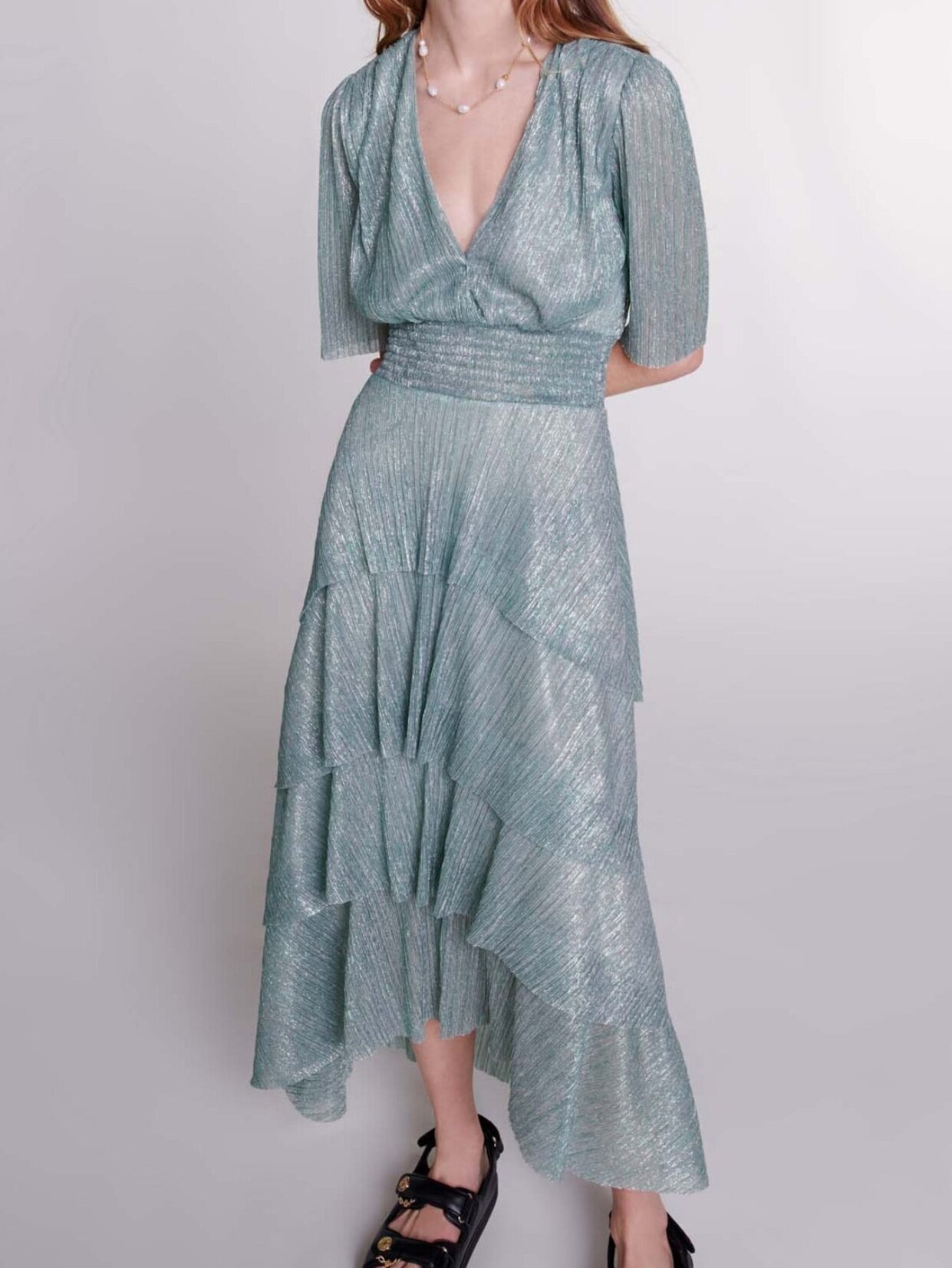Stretch lurex ruffled dress Maje second-hand photo 2