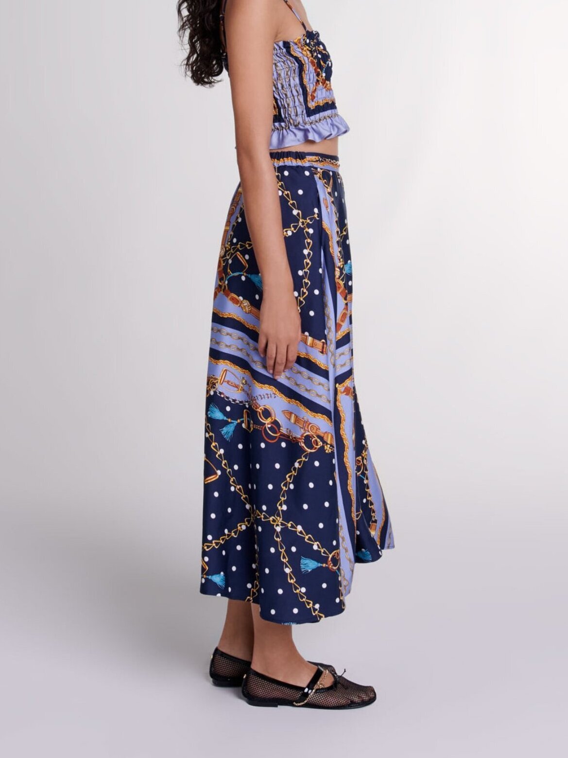 Satin-effect patterned short skirt Maje second-hand photo 3