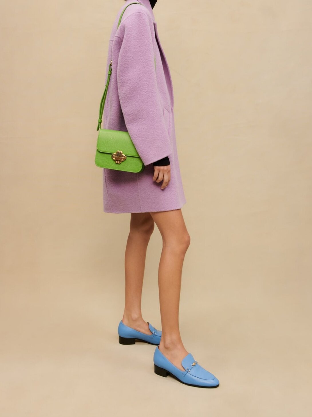 Mauve double-sided bouclé coat Maje second-hand photo 4