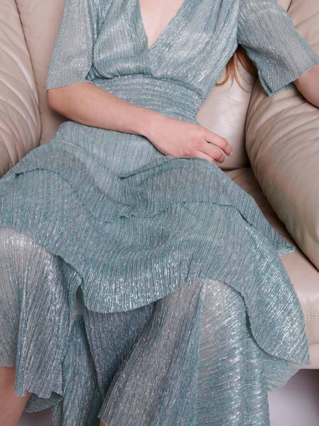 Stretch lurex ruffled dress Maje second-hand photo 3