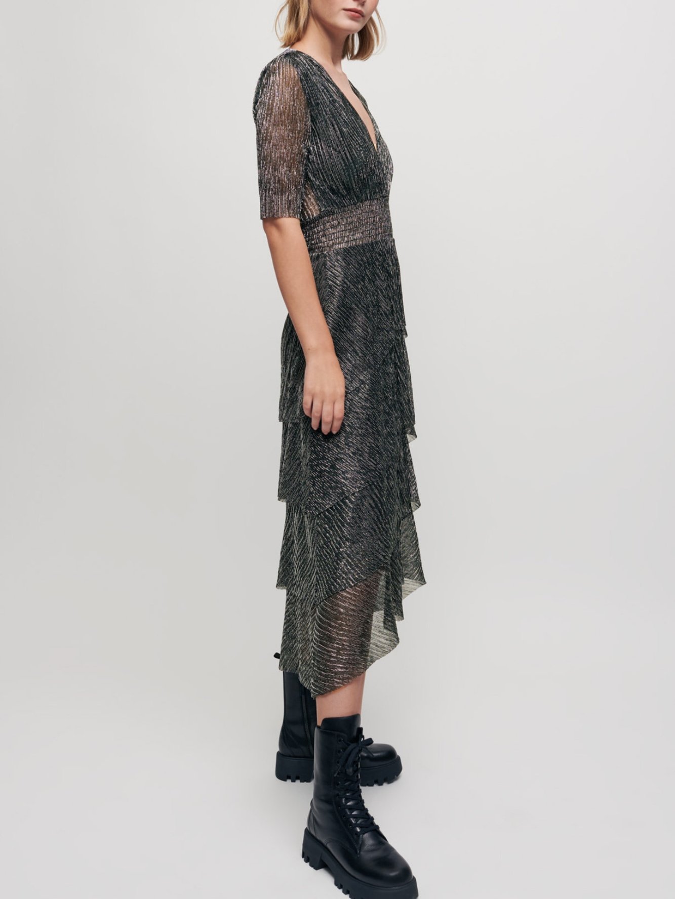 Floaty lamé dress with ruffles Maje second-hand photo 4