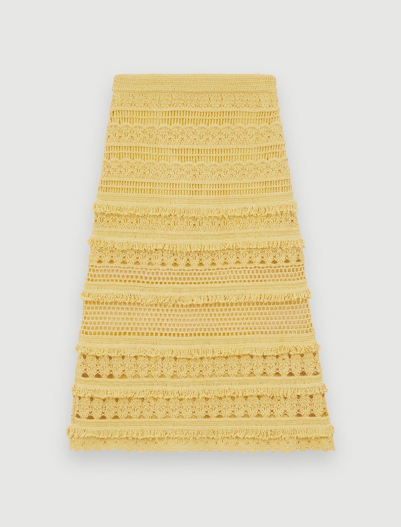 Falda de punto de crochet con flecos