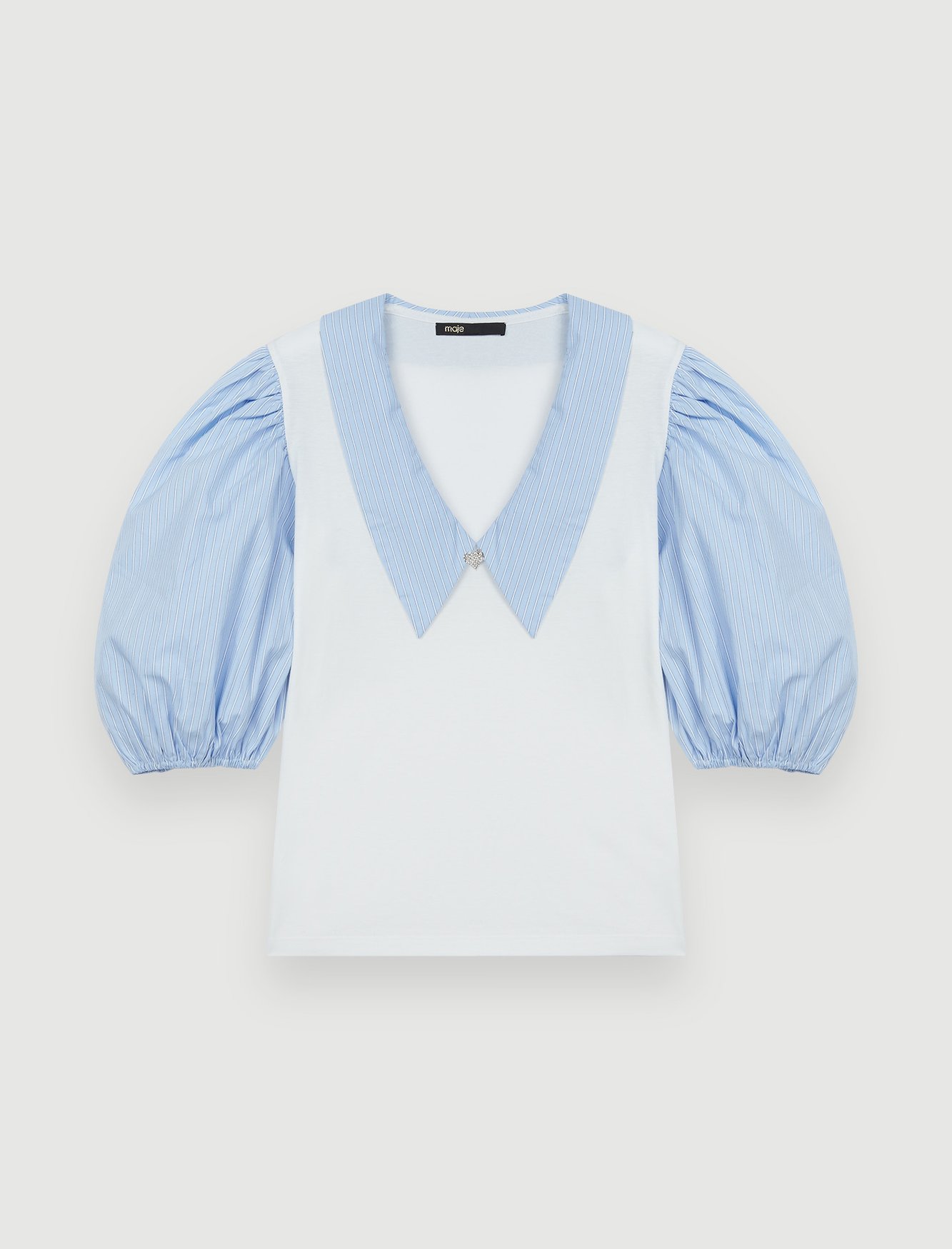 Mixed-material collar tee-shirt
