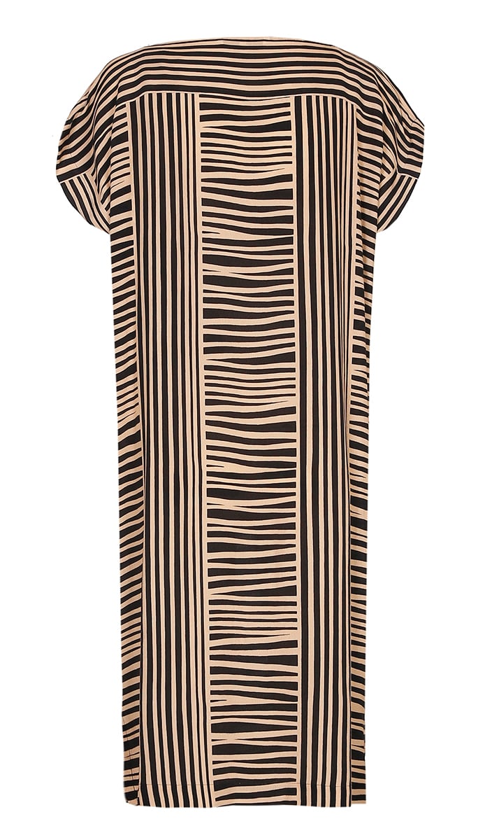 KORTE JURK MET BEIGE EN ZWARTE STREPEN Xandres tweedehands photo 4